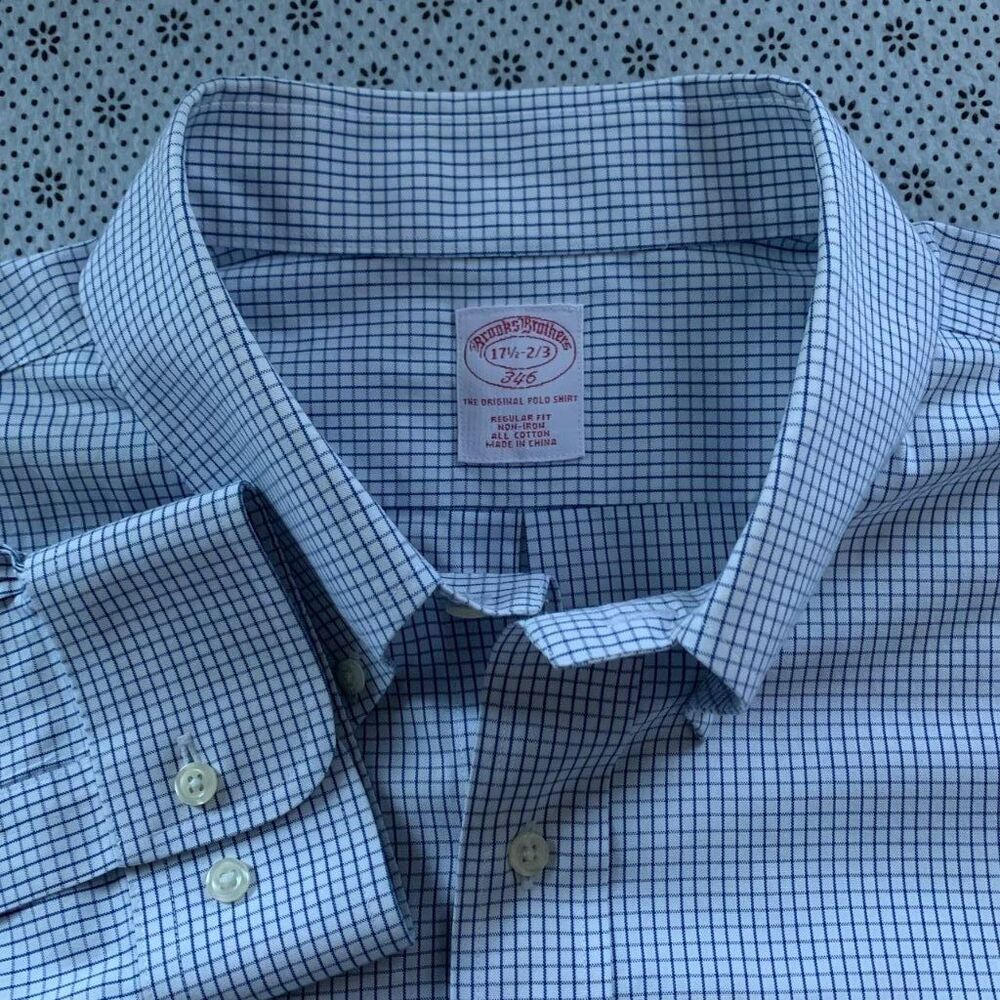 Brooks Brothers Original Polo Shirt 17.5-34/6 Regular Fit Non-Iron Check White